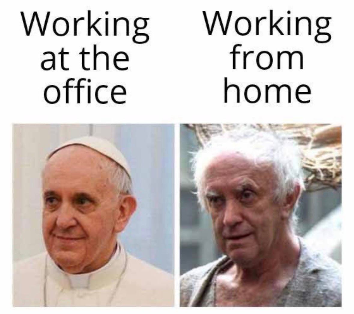 Working at the office. Working from home.